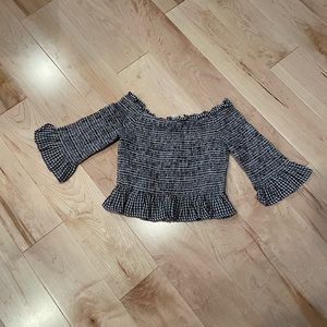 American Eagle off the shoulder crop top gingham plaid black and white top